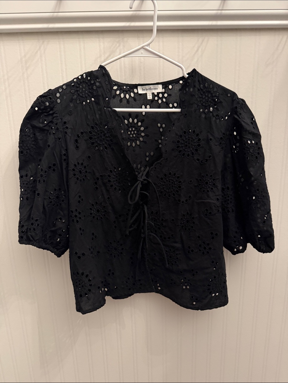 Heartloom Black Eyelet Tie-Front Blouse